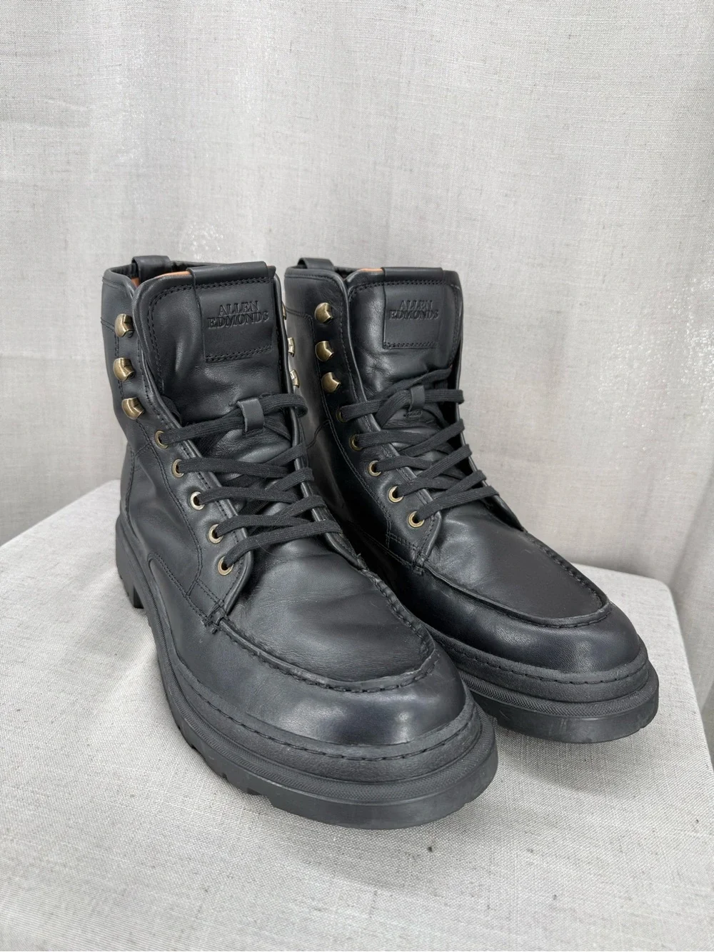 ALLEN EDMONDS Sawyer Apron Toe Leather Ankle Boots Black Sz 12